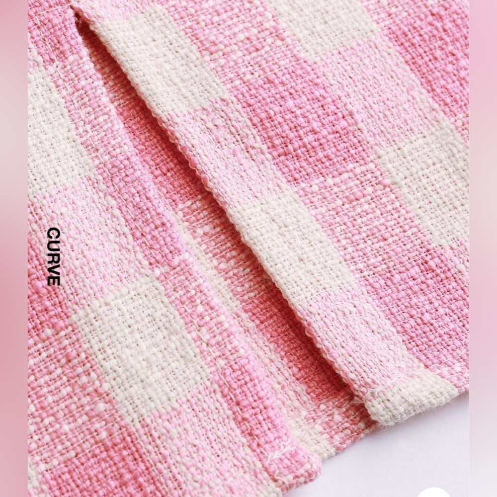Cider Pink Gingham Square Neck Rosette Check Split Mini Dress Curve & Plus 1XL - Picture 3 of 13